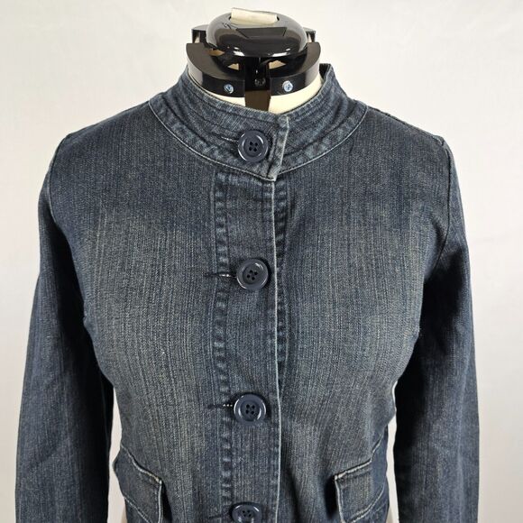 Levi's Jean Jacket Women's Large Mock Neck Button Dk Wash Blue Strauss Signature - Picture 2 of 16